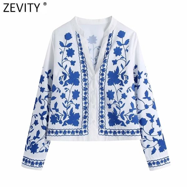 

women vintage v neck blue and white porcelain digital print shirt femme long sleeve blouse roupas chic blusas ls9199 210420
