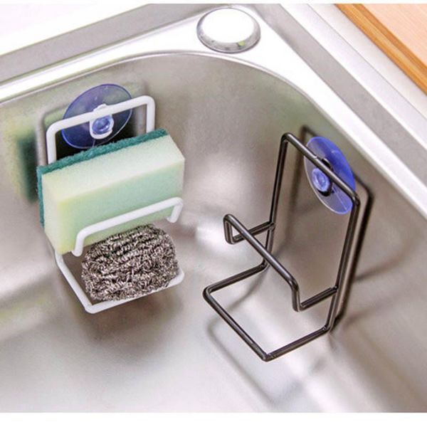

hooks & rails portable suction cup stainless steel drain rack cleaning cloth shelf dish drainer sponge holder sink kitchen accessories