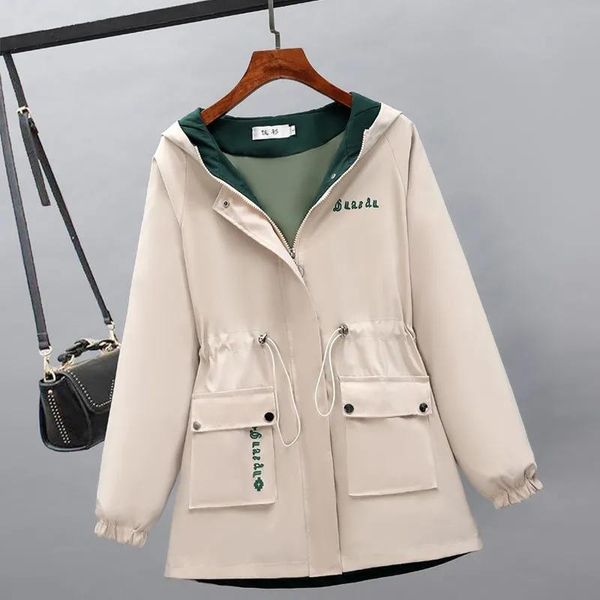 

women's trench coats no/plus velvet padded cotton jacket women spring korean casual lining windbreaker autumn winter hooded coat female, Tan;black