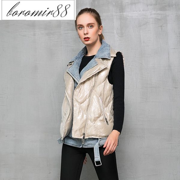 

outwear parkas sequin down womens jacket vest winter fashion european cowboy splicing coat factory, Black