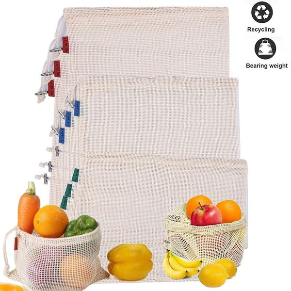 

storage bags 100% organic cotton mesh bag reusable produce vegetable fruit kitchen eco-friendly shopping with drawstring