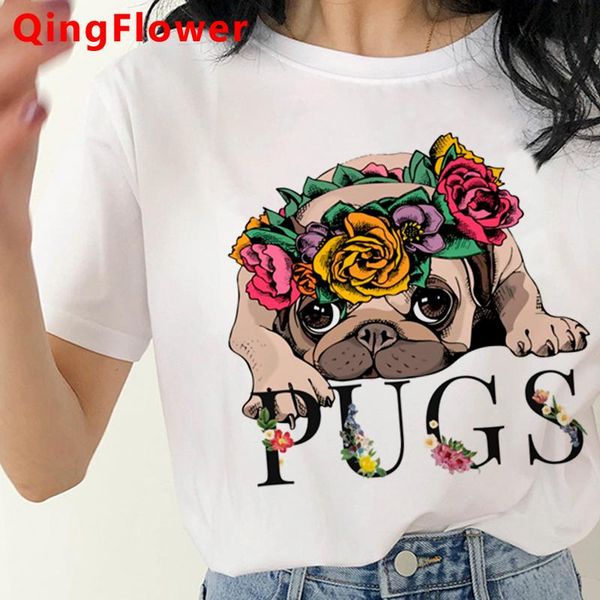 

kawaii pug dog t shirt tshirt women white grunge casual harajuku t-shirt ulzzang women's