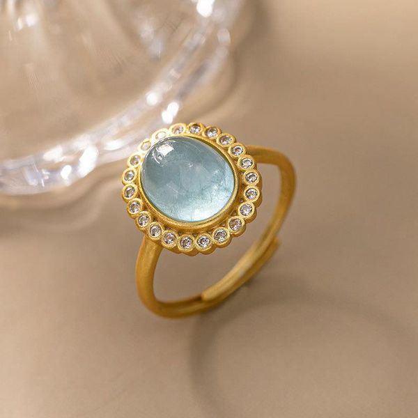

designer original silver inlaid natural hetian jade fashion simple ladies open adjustable ring chinese retro jewelry cluster rings, Golden;silver