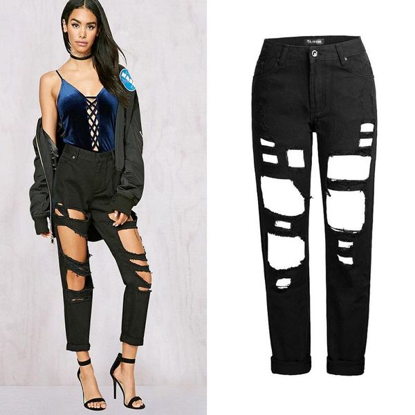 

women's jeans fashion holes high waist 90s vintage streetwear loose korean trousers joggers cropped women denim pants 2021, Blue