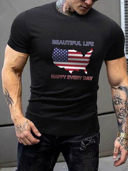 

men american flag & slogan graphic tee b6ma#, White;black