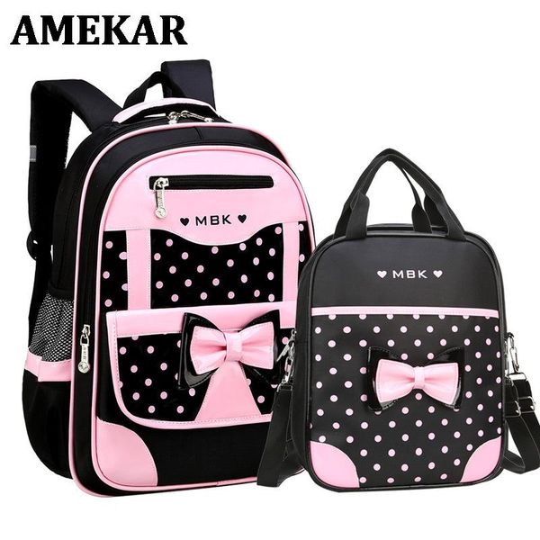 

school bags 's bag set for girl fashion dot cute bow backpack 6-12 year old child starting the gift nylon