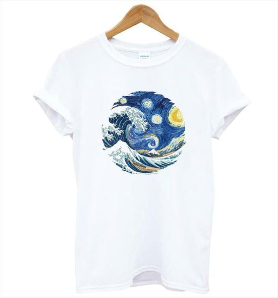 

wave ocean print cotton casual womens t shirt funny yong girl tee better quality drop ship kt 37, White