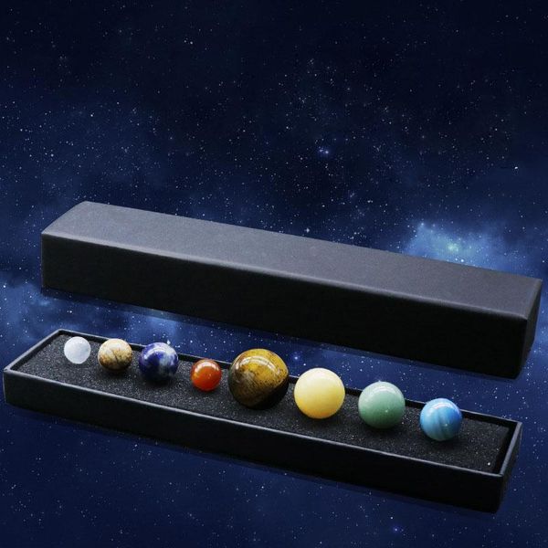 Novidade Itens 8 Pcs Sistema Solar Oito Planetas Cristal Ágata Jade Material Planeta Material Caixa De Orre Bola Pêndulo Presente Embalagem Bom Presentes