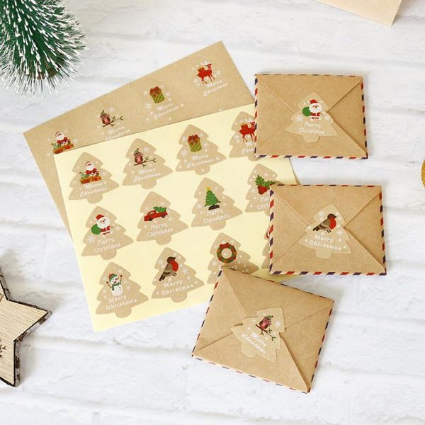 

gift wrap 1sheet christmas tree shape santa claus snowman kraft paper labels diy baking packaging decoration sealing sticker