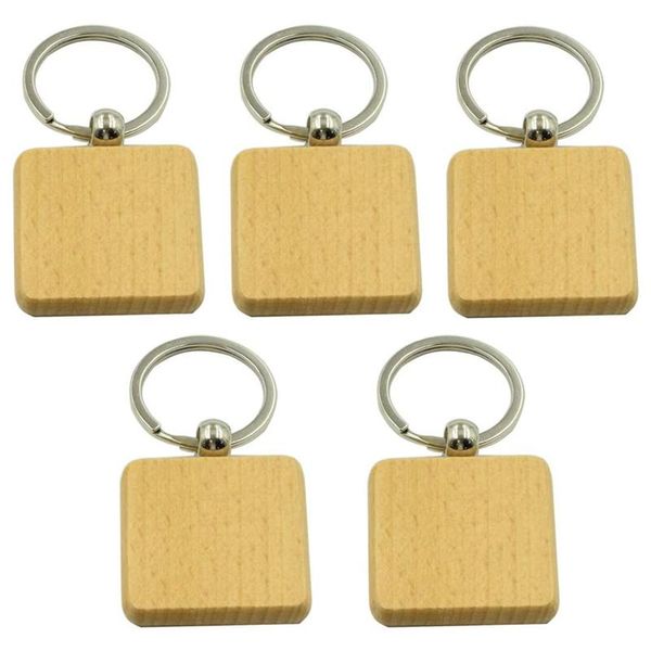 

50pcs diy blank wooden keychain square carved key ring 40 x mm hooks & rails