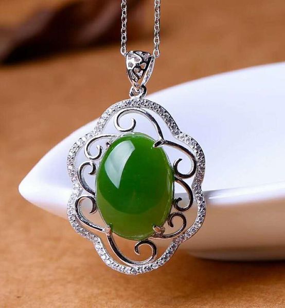 

lockets hetian biyu silver inlay pendant one touch green j34#