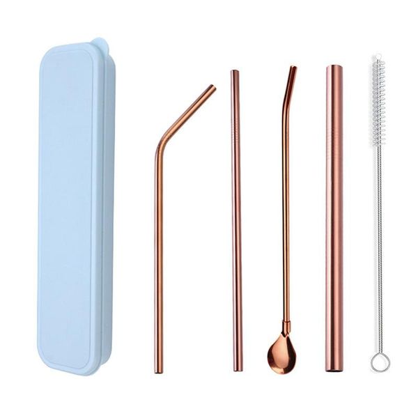 

drinking straws reusable metal straw bent straight with cleaning brush pouch for bar party accessory