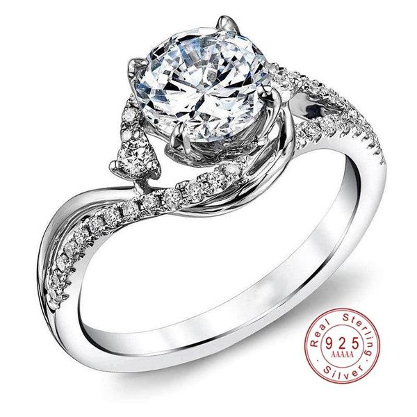 

cluster rings 2021 trendy prong setting crystal 925 sterling silver designer ring engagement wedding full zircon for women jewelry, Golden;silver