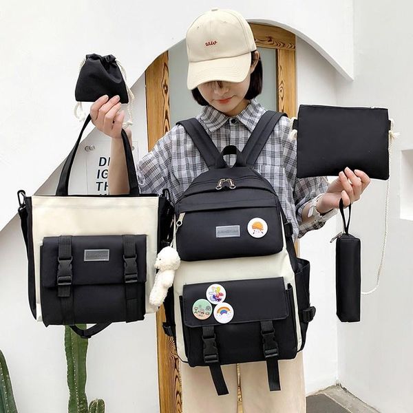 

school bags fashion women backpack 5 piece nice hanger for teenage girls canvas waterproof great capacity student scoolbags