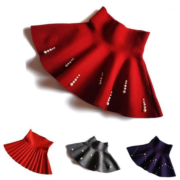 

girls pleated pearl casual skirt 2021 spring beading knitted tutu skirts princess clothes kids for child shchool girl, Blue