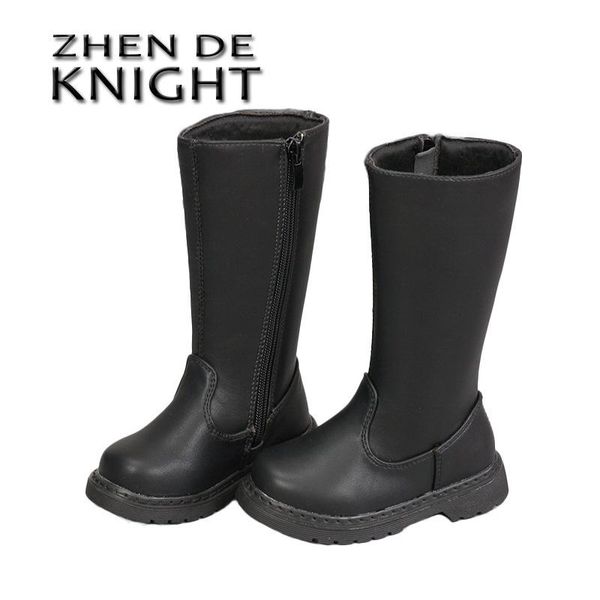 

boots kids casual shoes 2021 autumn winter children fashion mid calf snow brand black girls pu leather, Black;grey