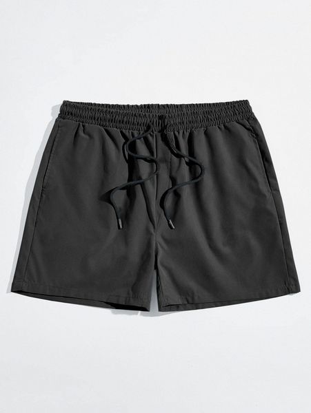 

romwe guys solid drawstring shorts 35ra#, Black