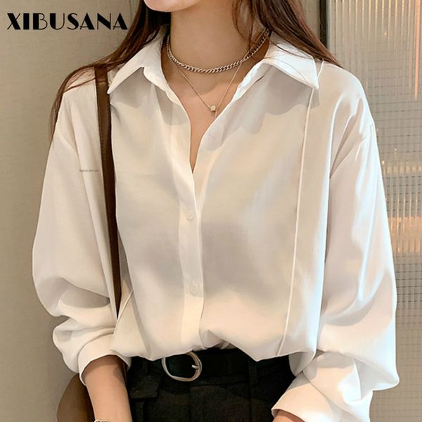 

women solid blouse shirts spring female long sleeve bottoming shirt office lady single-breasted polo collar blusas 210423, White