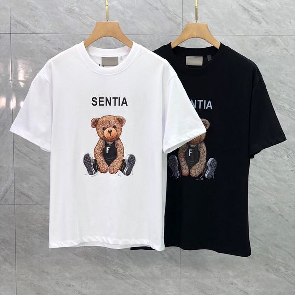 

22ss europe usa cartoon sport bear print diy t shirt high street o neck tee spring summer skateboard men women streetwear tshirt, White;black