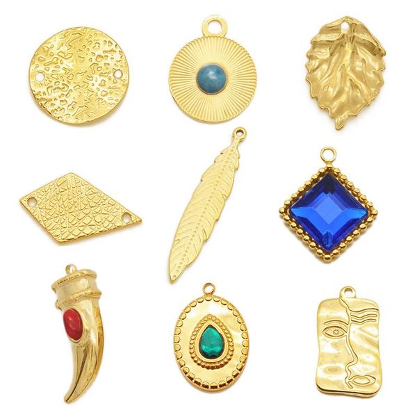 

charms 3pc/a lot stainless steel square zircon pendant geometric disc charm diy jewelry accessories, Bronze;silver