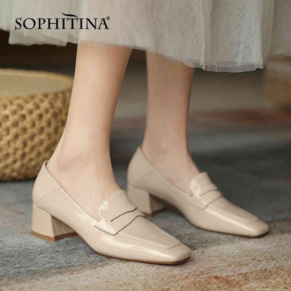 

sophitina loafers thick high-heeled tpr non-slip classic female shoes all-match square toe handmade women pumps arrival ao41 210513, Black