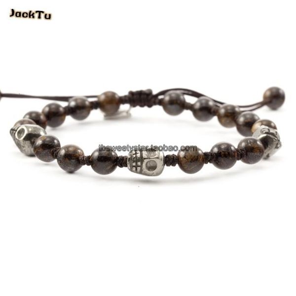 

tennis pyrite skull woven wrap bracelet for men and woman, Golden;silver