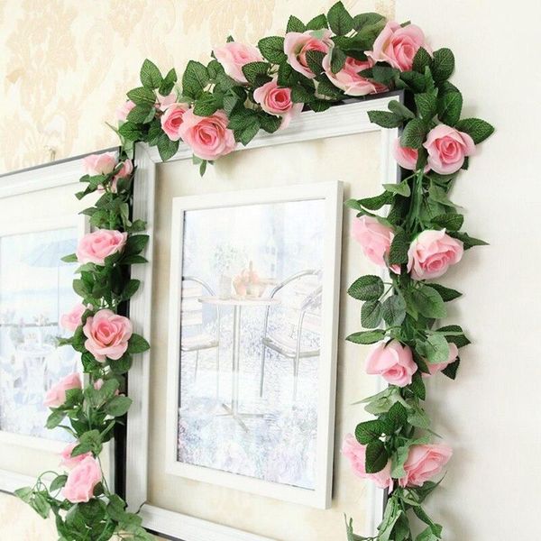 

decorative flowers & wreaths colorful rose artificial flower wedding decorations string diy vine green leaf rattan hanging home