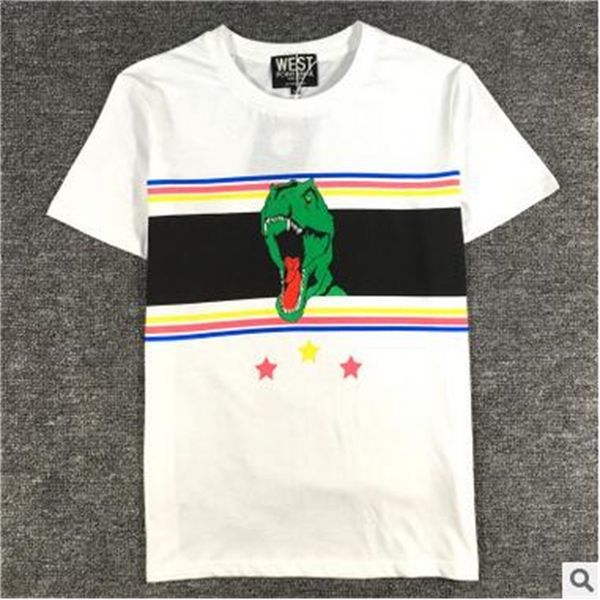 

summer men's fashion casual stripe rainbow dinosaur printing t-shirt short sleeve loose tshirt, White;black