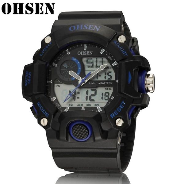 

wristwatches ohsen watch men sports digital watches quartz rubber strap wristwatch waterproof clock male creative design dial, Slivery;brown