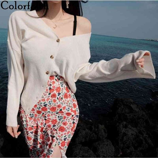 

women's sweaters autumn winter fashionable oversize wild buttons casual v-neck cardigans knitwear swc8518 210427, White;black