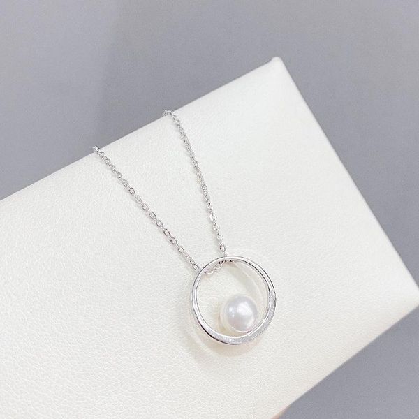 

hoop pendant necklace pearl delicate necklaces, Silver