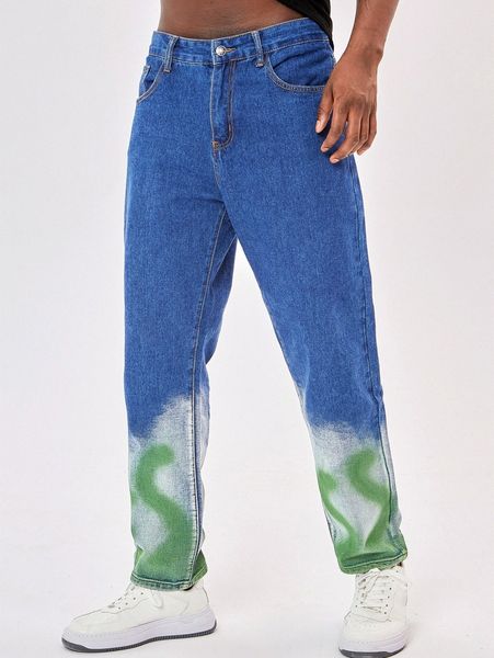 

men spray paint print jeans f4z3#, Blue