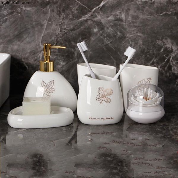 

leaf print ceramic gargle cup toothbrush holder soap dish dispenser bathroom accessories set with pvc cotton swab box bath accessory