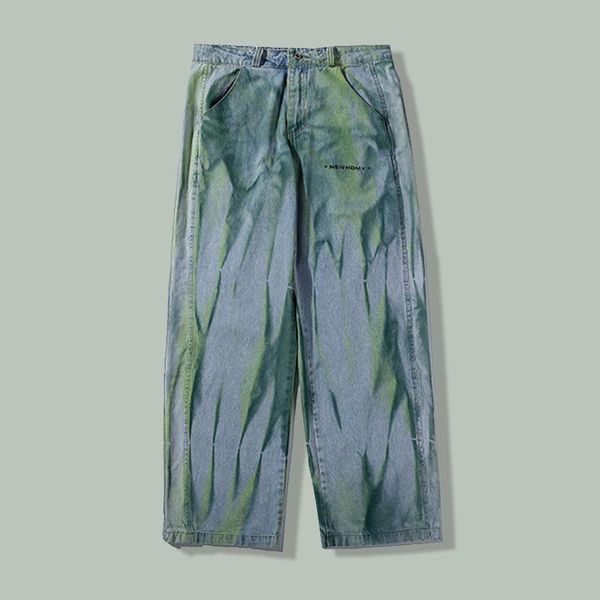 

men's jeans hip hop tie dye gradient straight-leg harajuku streetwear loose wide-leg pants summer baggy joggers sports trousers, Blue