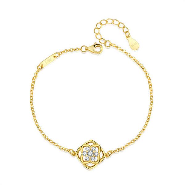 

snowflake inlaid zircon bracelet temperament wild s925 sterling sier bracelet, Golden;silver