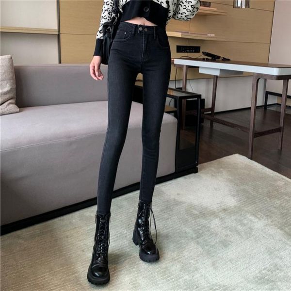 

women's jeans good quality high waist autumn and winter skinny calf, Blue