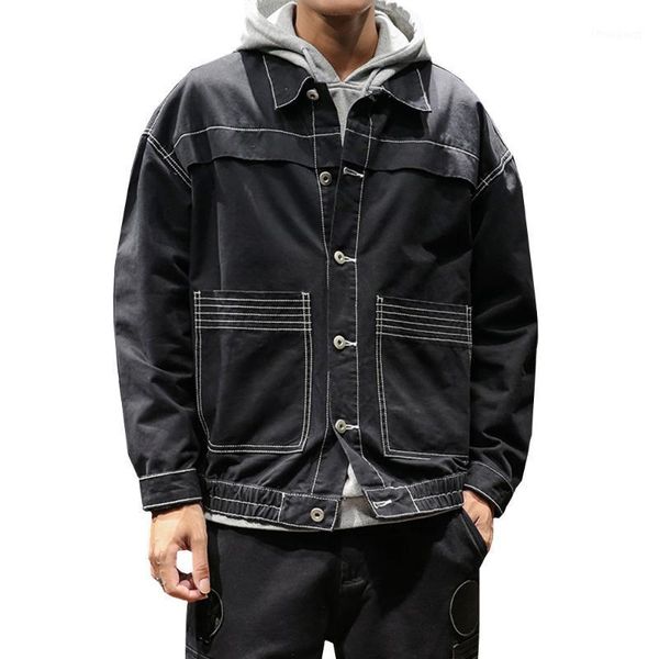 

men's jackets nice autumn mens multi pocket lapel solid color jacket male coat streetwear casual loose fashion style outerwear, Black;brown