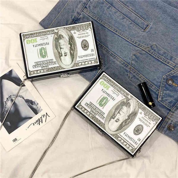 

factory direct sale 75% off funny new 2021 banknote dollar box small square personalized graffiti chain one shoulder messenger bags