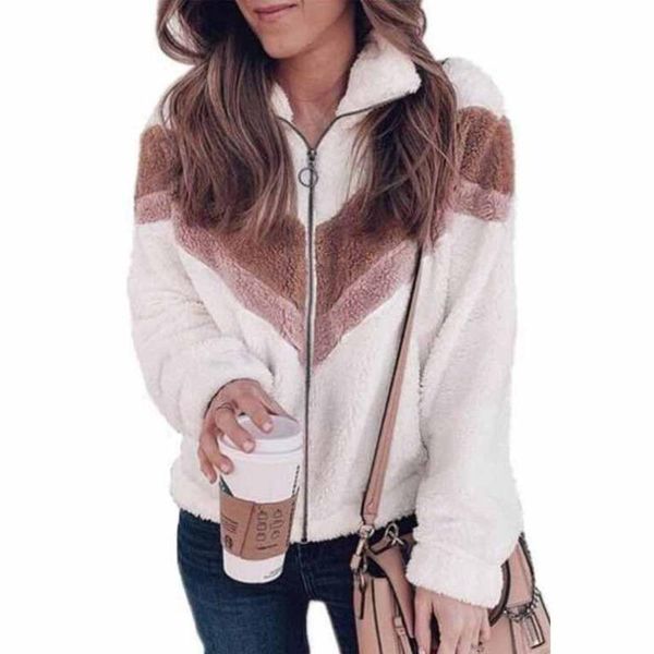 

women's wool & blends autumn and winter lamb coat fashionable zipper stitching lapels chic warm rm*, Black