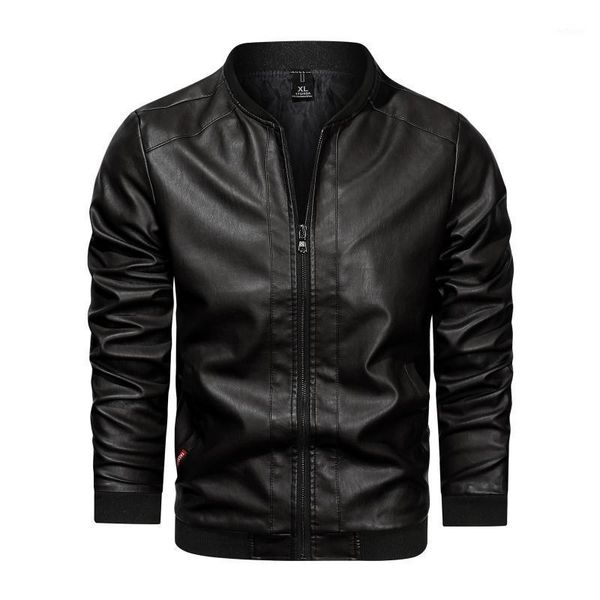 

men's jackets motorcycle jacket casual windbreaker leather splice long sleeve stand collar faux fur zipper pocket coat, Black;brown