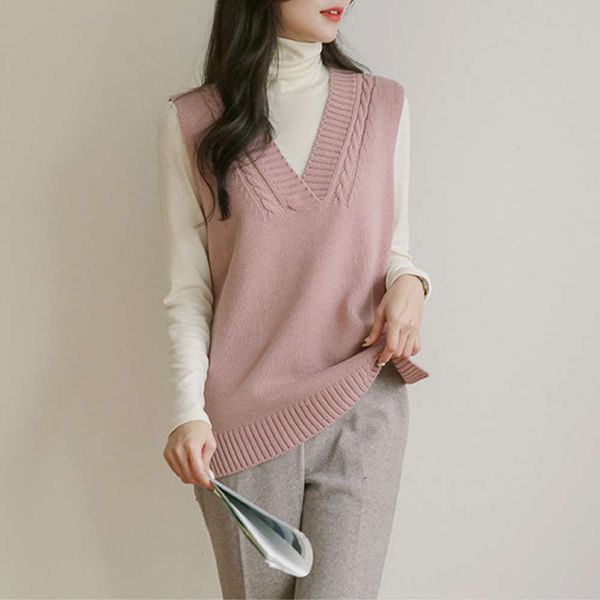 

knitwear vest women's autumn winter wear loose pink knitting outside, White