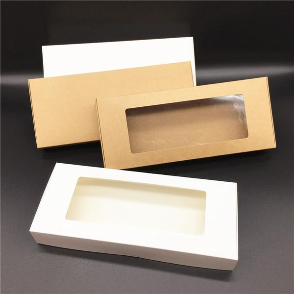 

gift wrap 40pcs/lot 29x12x4cm long kraft and white packaging pvc-window paper box, festival party home fold storage boxes