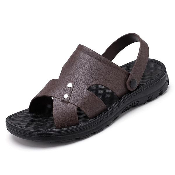 

sandals summer men quality patentleather shoes male comfortable slip-on slippers beach brown man sandal zapatillas hombre 2021, Black