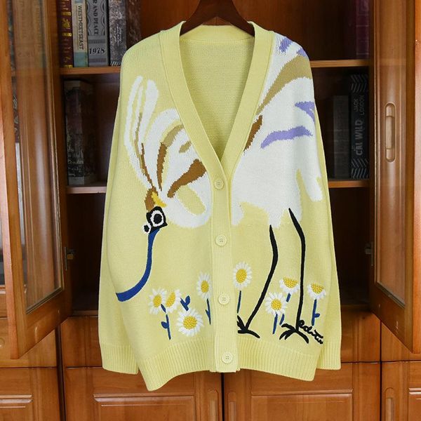 

women's knits & tees arrival cardigan coats 2021 autumn style women charming flower patterns knitting long sleeve casual yellow pink re, White