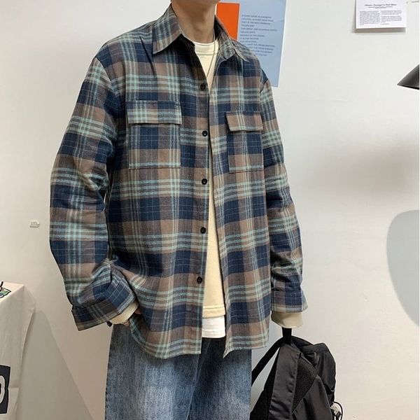 

shirt korean spring plaid shirts cute men's fashions trend clothes, White;black
