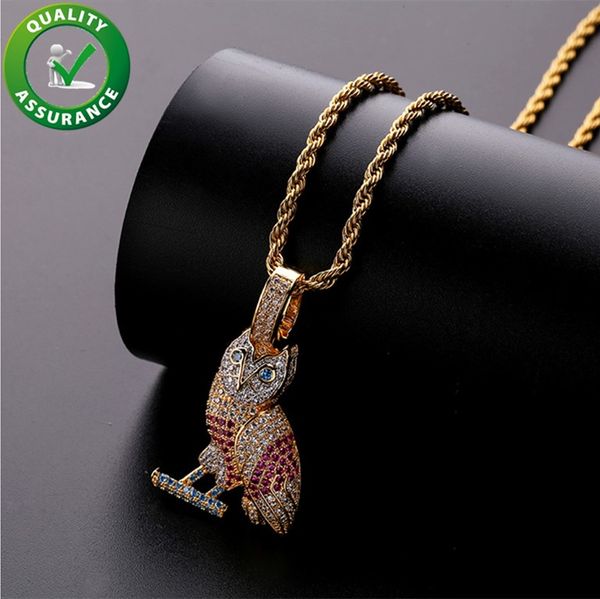 

hip hop mens jewelry iced out pendant luxury designer necklace hiphop mens gold chain pendants diamond owl rapper charms fashion accessories, Silver