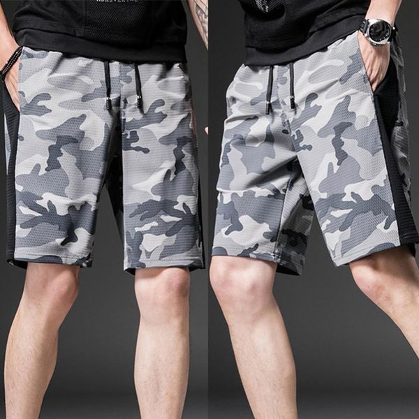 

fashion all-match men's shorts men stylish camouflage patchwork pockets elastic beach pants trendy casual surfing loose sweatpants, White;black