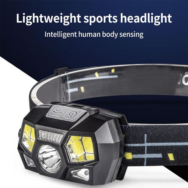 

portable led headlight xpe+cob 6 mode waterproof usb rechargeable motion sensing camping light mini fishing headlamps