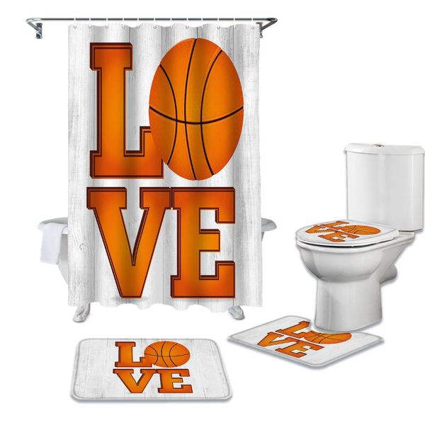 

shower curtains wood grain letters love basketball curtain sets non-slip rugs toilet lid cover and bath mat waterproof bathroom