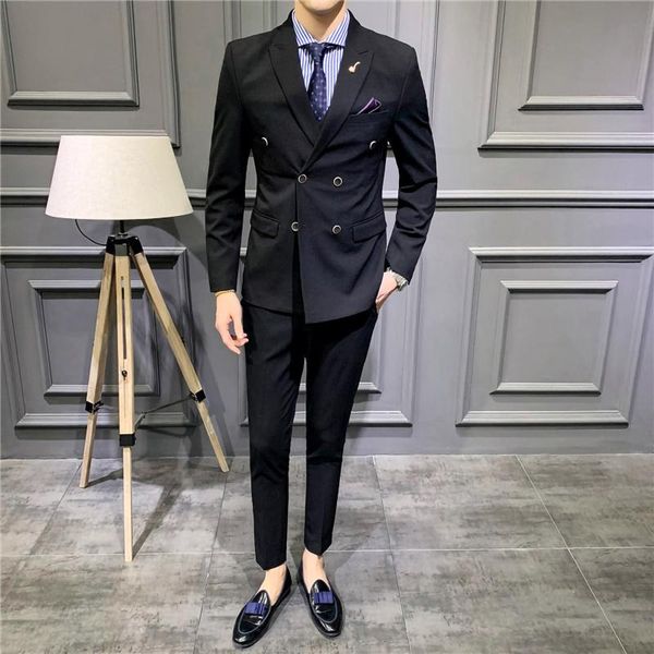 

men's suits & blazers classic mens formal business double breasted blazer wedding groom slim tuxedo 3 piece jacket vest pants sets cost, White;black